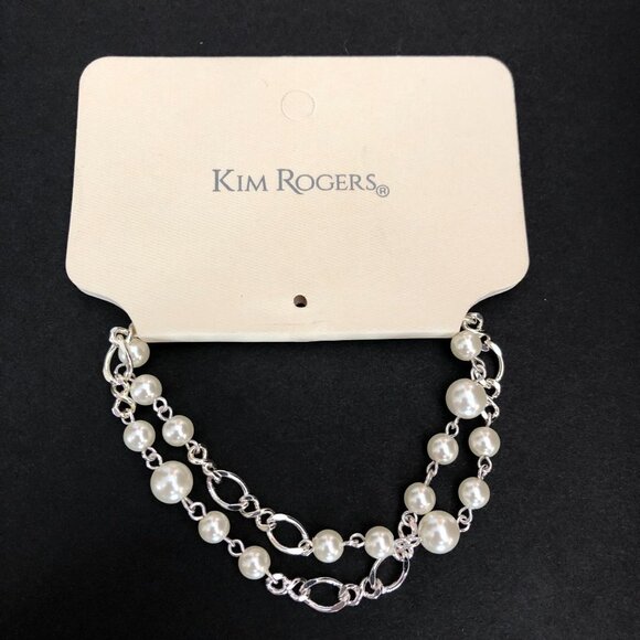 Kim Rogers White Pearl Front Silver Tone Necklace With 2 Strand Pearl Bracelet - Picture 5 of 11